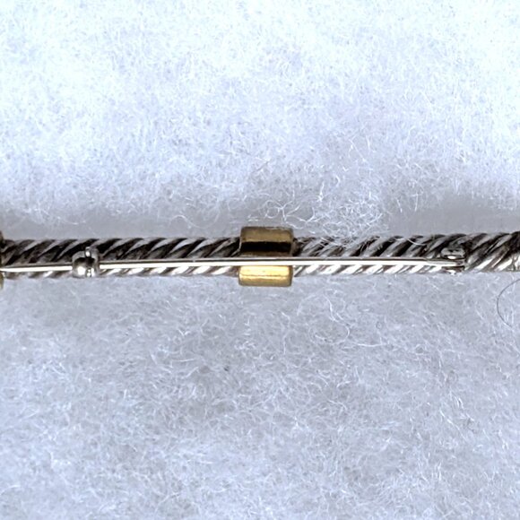Vintage Artisan Sterling Silver & Brass Black Onyx Twisted Rope Bar Brooch Pin - Picture 4 of 5